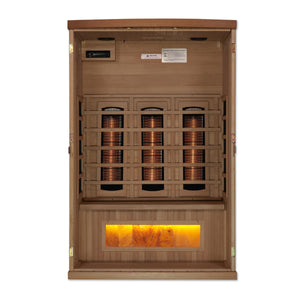 Golden Designs 2-Person Full Spectrum PureTech™ Near Zero EMF FAR Infrared Sauna with Himalayan Salt Bar (Canadian Hemlock)