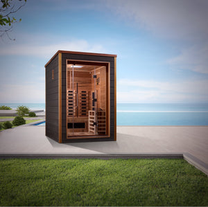 Golden Designs Nora 2 Person Outdoor-Indoor PureTech™ Hybrid Full Spectrum Sauna (GDI-8222-01) - Canadian Red Cedar Interior