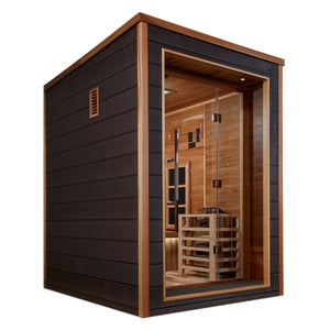 Golden Designs Nora 2 Person Outdoor-Indoor PureTech™ Hybrid Full Spectrum Sauna (GDI-8222-01) - Canadian Red Cedar Interior