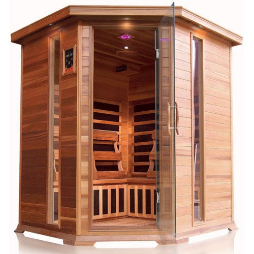 Sunray Bristol Bay 4 Person Corner Cedar Sauna W/ Carbon Heaters