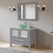 36 Inch Gray Wood and Glass Vessel Sink Vanity Set