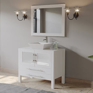 36 Inch White Wood and Porcelain Vessel Sink Vanity Set