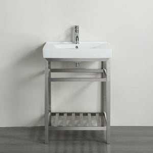 Eviva Stone 24" Bathroom Vanity Stainless Steel with White Integrated Porcelain Top