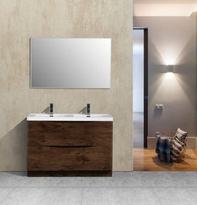 Eviva Smile 48″ Rosewood Freestanding Modern Double Sink Bathroom Vanity w/ White Integrated Top