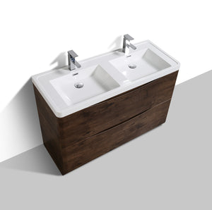 Eviva Smile 48″ Rosewood Freestanding Modern Double Sink Bathroom Vanity w/ White Integrated Top