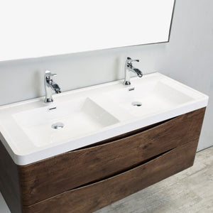 Eviva Smile 48″ Rosewood Wall Mount Modern Double Sink Bathroom Vanity w/ White Integrated Top