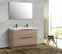 Eviva Smile 48″ White Oak Freestanding Modern Double Sink Bathroom Vanity w/ White Integrated Top