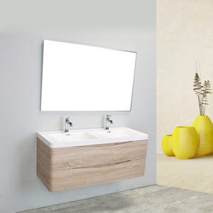 Eviva Smile 48″ White Oak Wall Mount Modern Double Sink Bathroom Vanity w/ White Integrated Top