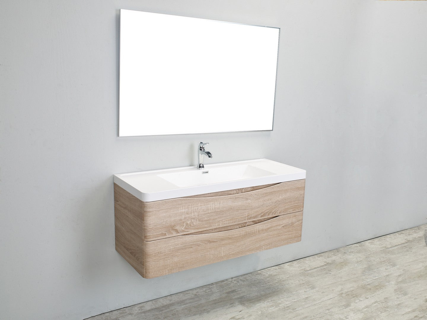 Eviva Smile 48″ White Oak Wall Mount Modern Bathroom Vanity w/ White Integrated Top