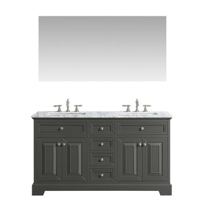 Eviva Monroe 60 in.  Double Bathroom Vanity  with White Carrara Marble Top and White Under-mount Porcelain Sinks