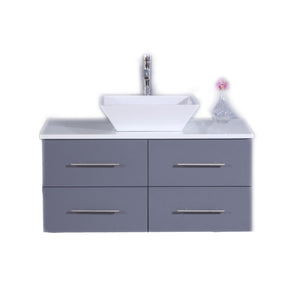 Totti Wave 36″ Modern Bathroom Vanity w/ Super White Man-Made Stone Top & Sink