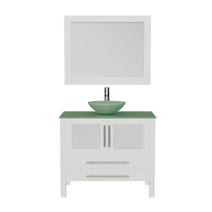 36 Inch White Wood and Glass Vessel Sink Vanity Set